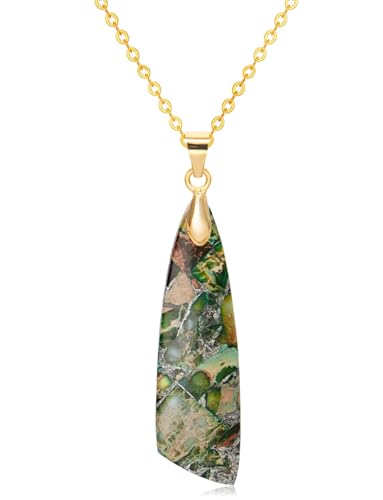 Nature Stone Necklaces for Women Boho Pendant Necklace 18K Gold Chain Necklaces - color: Green Gold