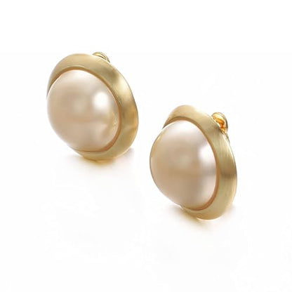 Vintage Pearl Clip On Earrings For Women Non Pierced Earrings | Large Rhinestone Earring Round Pearl Earrings Wedding Jewelry - style: Faux Pearl Clip On Earrings