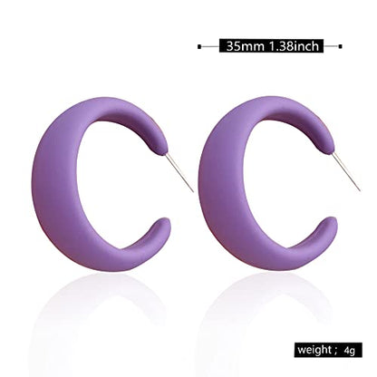 Acrylic Resin Earrings 70s 80s Colorful Hoop Earrings C Shape Trendy Chunky Cute Candy Earrings Jewelry for Women - color: Violet