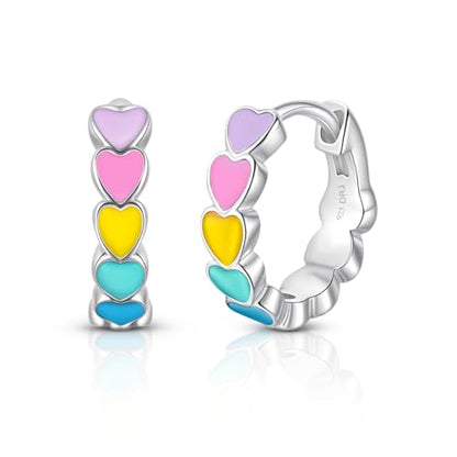 Heart Enamel Huggie Earrings, 925 Sterling Silver Hypoallergenic