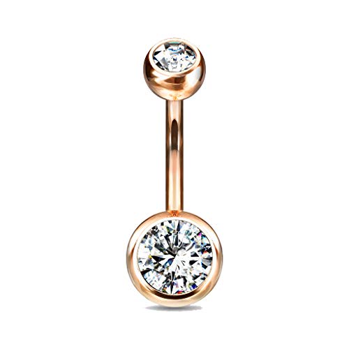 14GA Surgical Steel & Synthetic Opal Resin Belly Button Rings for Women | 3/8" Length, 5mm x 8mm Ball, Classic Look, Super High Quality - style: Titanium 5pcs Gold, Rose Gold, Steel, Black, Rainbow