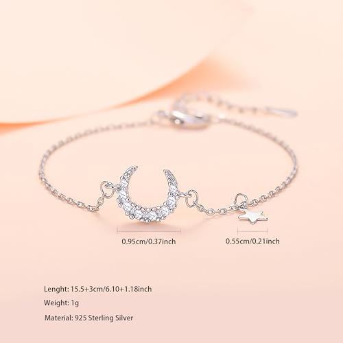 SUYACS 925 Sterling Silver Star Moon Bracelets for Women Mom | Dainty 14K Gold Plated Crescent CZ Link Bracelet Lucky Friendship Charm Chain Jewelry Birthday Gifts for Daughter Friends - color: Gold