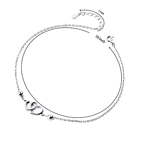 Anklet for Women S925 Sterling Silver Beach Foot Adjustable Ankle Bracelet - style: Heart 10+1 inch