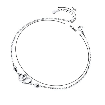 Anklet for Women S925 Sterling Silver Beach Foot Adjustable Ankle Bracelet - style: Heart 10+1 inch