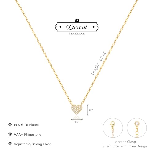 Luxval Diamond Pendant Gold Necklace for Women，Dainty 18k Gold Plated Choker Necklaces Simple Gold Jewelry Gifts for Women - color: Gold-small heart