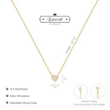 Luxval Diamond Pendant Gold Necklace for Women，Dainty 18k Gold Plated Choker Necklaces Simple Gold Jewelry Gifts for Women - color: Gold-small heart
