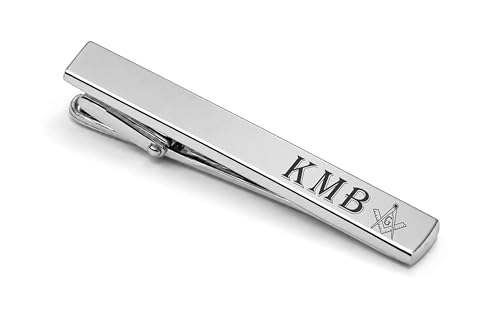 Personalized Silver Tie Clip For Freemasons Engraved Free - Custom Masonic Gift - Mason Tie Bar | Free Engraving - Ships From USA