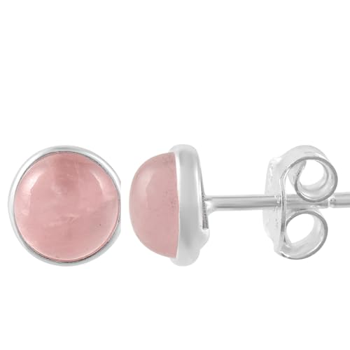 5 MM Natural Gemstone 925 Sterling Silver Hypoallergenic Studs Earrings Jewelry for Women Dainty Trendy Antiqued Silver Birthstone Earrings Jewelry Gifts for Women and Her - color: Rose Quartz