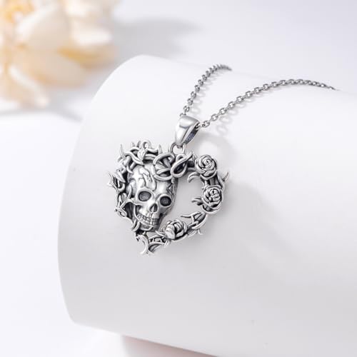 Sterling Silver Halloween Necklace Gothic Jewelry Gifts for Women Men - style: Skull Thorn Rose