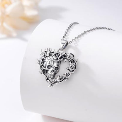 Sterling Silver Halloween Necklace Gothic Jewelry Gifts for Women Men - style: Skull Thorn Rose