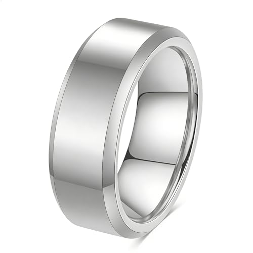 Stainless Steel Wedding Band Ring For Men Women | Sandblasted matte finish, 4mm/6mm/8mm widths, steel/black/gold-tone colors, everyday wear, wedding - color: Smooth-8mm-Silver