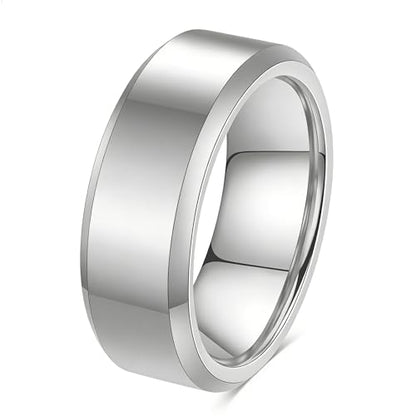 Stainless Steel Wedding Band Ring For Men Women | Sandblasted matte finish, 4mm/6mm/8mm widths, steel/black/gold-tone colors, everyday wear, wedding - color: Smooth-8mm-Silver