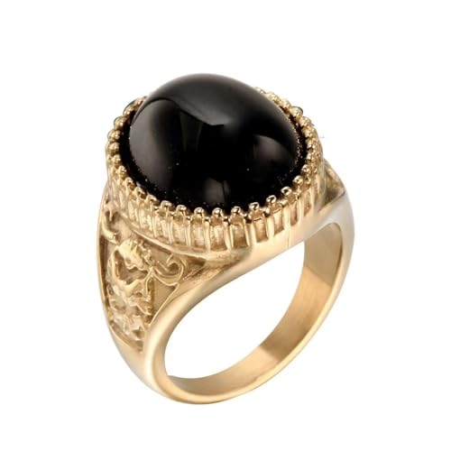 Vintage Red Gemstone Ring for Men, Stainless Steel Oval Red Stone Signet Ring, Retro Carved Band for Father's Day, Birthday, - color: style9