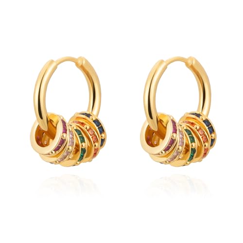 Milan Chiva 14K Gold Plated Small Huggie Dangle Earrings | Lightweight Trendy Heart Dainty Jewelry Hypoallergenic Chunky Gold Hoops Earrings Jewelry Mothers Day Gift for Women - color: A-Gold