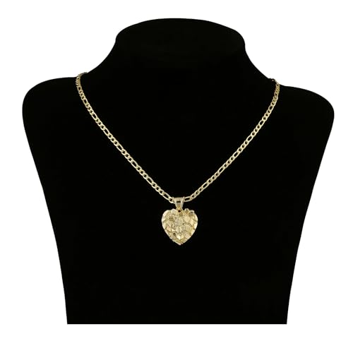 14k Gold Plated Rough Textured Cookie Nugget Heart Shape Charm Pendant Necklace For Women Men - size: Small(19 * 26.5mm）