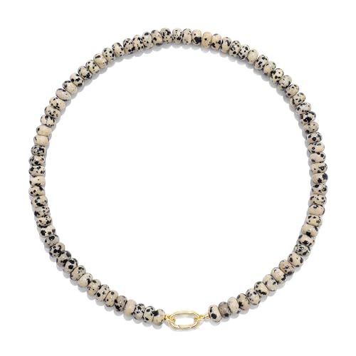Beaded Gemstone Necklaces for Women Bohemian Colored Choker Natural Stone Bead Summer Beach Handmade Jewelry Necklace - color: Gray spots