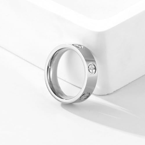 YCSLYW Ladies Stainless Steel Ring Love Friendship Ring Golden high polishing, low allergy Wedding Jewelry Valentine's Day Birthday Gift, 5-10 - color: Silvery, size: 5