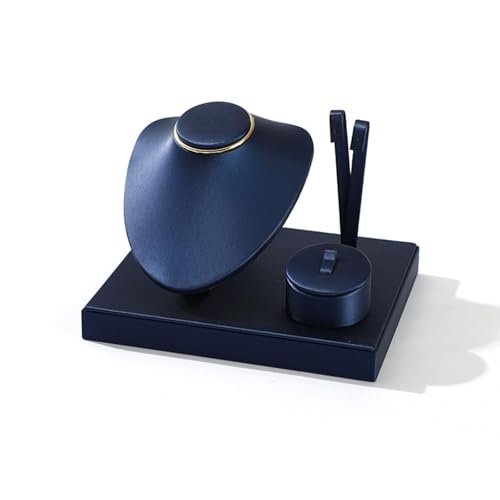 Colaxi Jewelry Display Set Earring Stand Multiple Combination Necklace Bust Holder Showcase for Gift Vanity Bedroom Collection Woman, Dark Blue - color: Dark Blue