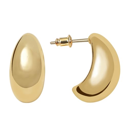 Small Chunky Gold Hoop Earrings For Women, 14k Gold Thick statement huggie hoop earrings Trendy Hoop Earrings Set Hypoallergenic Fashion Earrings - color: Gold -Bean