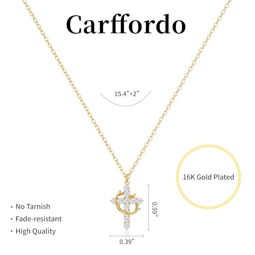 Carffordo 925 Sterling Silver Cross Necklace, Dainty Necklace for Women | Simple Small Cross Pendant Necklace, Sterling Silver/16K Gold Plated Non-Tarnish Faith Jewelry, Christian Religious Gifts - style: Gold Crown Cross