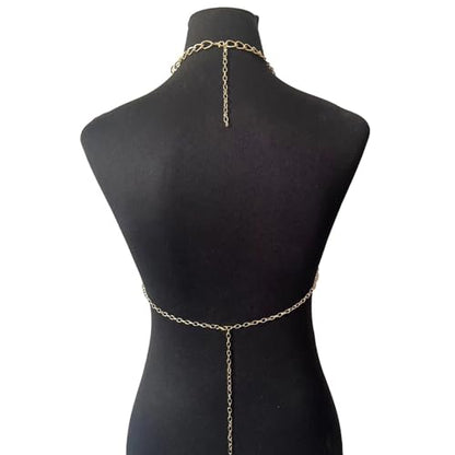 Summer Beach Metal Link Chain Bra Body Jewelry Sexy Multi-layered Crossover Harness Chest Chain Festival Bikini Waist Chain Body Jewelry for Women - color: Gold