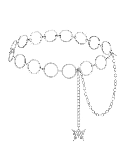 AWAYTR Gold Silver Waist Chain Belt for Women - Cowgirl Style for Dresses | Adjustable Metal Belt Design for Ladies, Ideal for Dresses, Jeans, Parties and Country Concerts - color: Silver-circle
