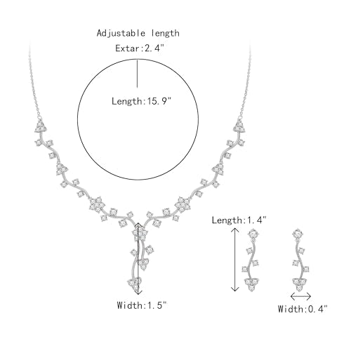 Crysdue Women's Wedding Bridal Jewelry Set for Brides Bridesmaids Cubic Zirconia Flower Leaf Vine Necklace Dangle Earrings for Prom Party - style: 32-silver