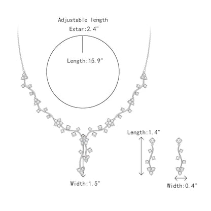 Crysdue Women's Wedding Bridal Jewelry Set for Brides Bridesmaids Cubic Zirconia Flower Leaf Vine Necklace Dangle Earrings for Prom Party - style: 32-silver