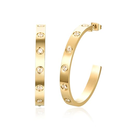 Love Friendship Hoop Earrings Set for Women 18K Gold and Silver Stainless Steel with Cubic Zirconia Stones Jewelry - style: One pair - Gold