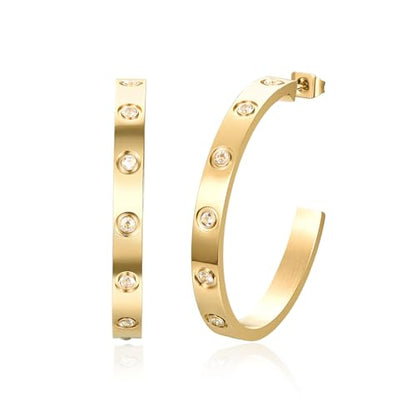 Love Friendship Hoop Earrings Set for Women 18K Gold and Silver Stainless Steel with Cubic Zirconia Stones Jewelry - style: One pair - Gold