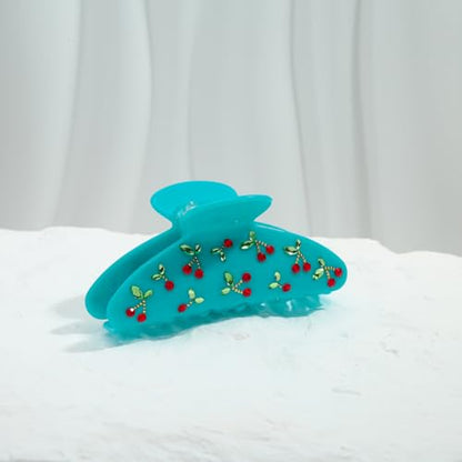 LILIE&WHITE Blue Acrylic Hair Clips For Women Cherry Hair Clip Claw | With The Rhinestone Pattern In Red Cherry Strong Hair Fix Hair Clips Jewelry Fashion Gift For Women Hair Accessory - color: HC21221D