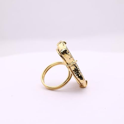 Ring Geode Druzy Slice Unique And Stylish Statement Gold Plated Jewelry Natural Gemstone Stone size 25-35 mm Approximately Adjustable Shank US Scale Size 6-9 - color: Gray, 9