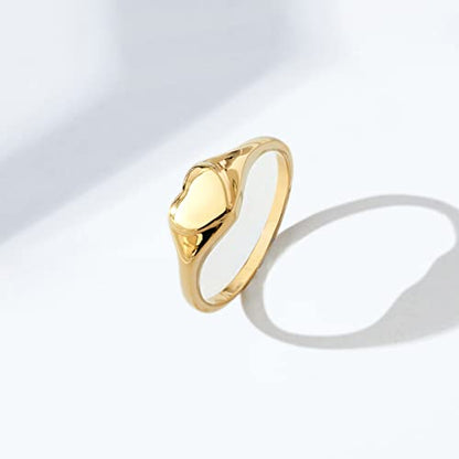 Amazon Essentials 14K Plated Sterling Silver Round Signet Ring - color: Yellow Gold, size: 8, style: Heart
