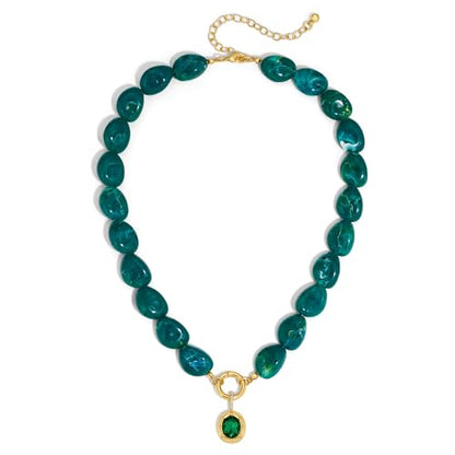 Chunky Colorful Bead Necklace Summer Fashion Statement Boho Beaded Chunky Necklace for Women Adjustable Length Lightweight Cool Suitable for Beach Vacation Daily Wear & Summer Parties - color: Green-A