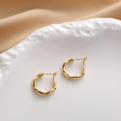 14k Gold Plated Hoop Earrings for Women, 925 Sterling Silver Posts Thick Twist Hypoallergenic Chunky Large Earrings 20mm 30mm 40mm 50mm - color: Yellow Gold, size: 20mm