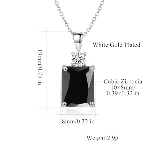 CiNily Rectangular Crystal Necklace for Women Trendy, Pendant Necklace with Chain 14K White Gold | Gold Plated Multicolor Birthstone Pendant Necklaces Boho Jewelry for Christmas Birthday Wedding - color: Silver-Black cz