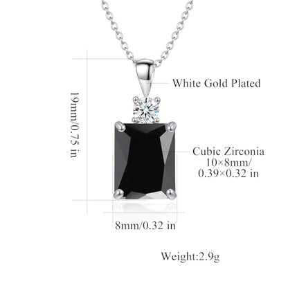 CiNily Rectangular Crystal Necklace for Women Trendy, Pendant Necklace with Chain 14K White Gold | Gold Plated Multicolor Birthstone Pendant Necklaces Boho Jewelry for Christmas Birthday Wedding - color: Silver-Black cz