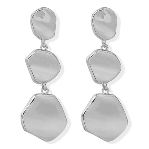 Dainty Alloy Retro Smooth Geometric Circular Lightweight Dangle Drop Earrings Gold-plated Irregular Stud Earrings for Women - style: Sliver