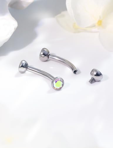 F136 Titanium 16g 6/8/10mm Eyebrow/Rook/Snug/Vertical-Labret/VCH/Snake-Eyes/Anti-Tragus/Christina/Daith/Belly-Button/Bridge/Hood/Surface Curved Barbell Piercing Jewelry for Women Men - color: AB, size: 8 mm (5/16 in)