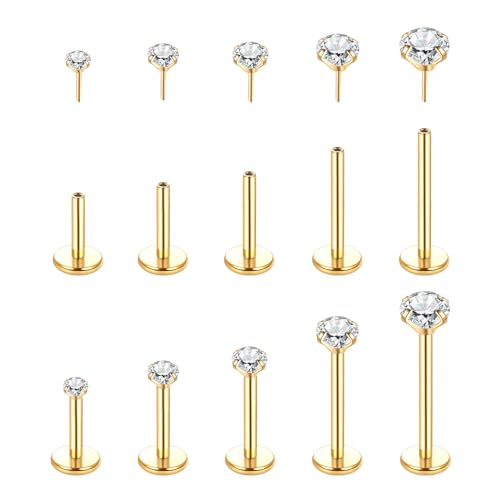 Aumeo 20G 18G 16G Threadless Push in Nose Rings Studs Surgical Steel Labret Jewelry Monroe Lip Rings Studs Medusa Ashley Piercing Jewelry for Women - color: Gold, size: 18g*6/7/8/10/12mm