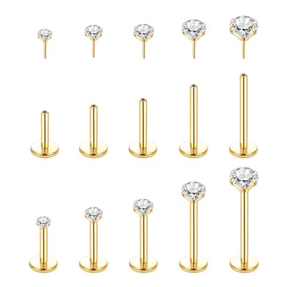 Aumeo 20G 18G 16G Threadless Push in Nose Rings Studs Surgical Steel Labret Jewelry Monroe Lip Rings Studs Medusa Ashley Piercing Jewelry for Women - color: Gold, size: 18g*6/7/8/10/12mm