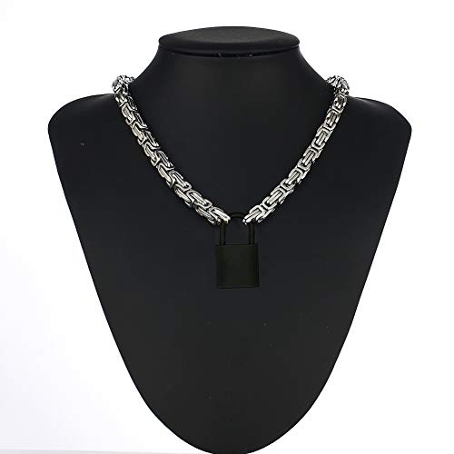Heart Padlock Collar Stainless Steel Lock Necklace Byzantine Chain Necklace Locking Collar Choker for Men Women Jewelry - style: D