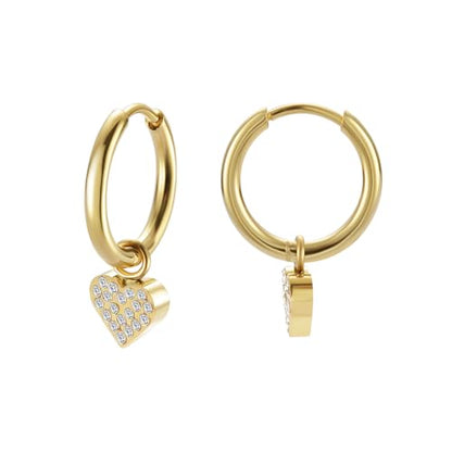 Women's Huggie Hoop Earrings with Small Cute Charm - style: Gold Heart CZ