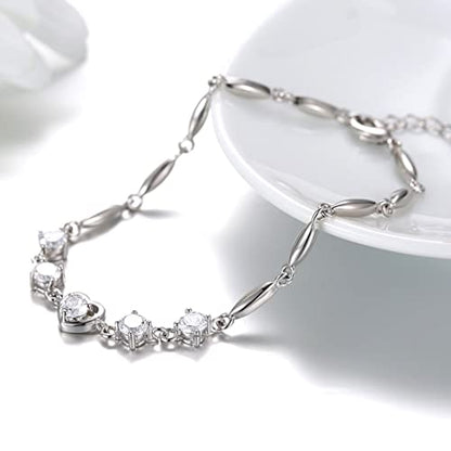 Nilu's Collection Women's Copper Sterling Silver Heart Shape Stone Charm Bracelet - color: White & Silver