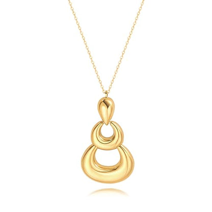 PEARLADA 18k Gold Plated Chain Long Necklace, Boho Sweater Necklace for Women, Geometric Pendant Y Necklace - color: 3 Layered Hoop