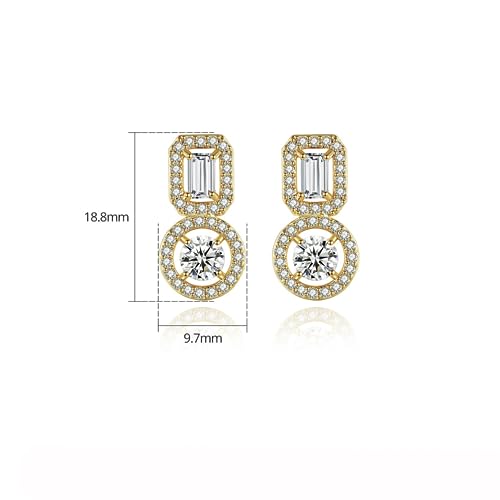 Gold Plated Geometric Style Sparkly Dainty Rectangle Teardrop Shaped AAAAA Australia Crystal with Cubic Zirconia Y Necklace Fashion Jewelry for Women & Teen Girls - color: Rectangle Round Earring WG