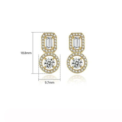 Gold Plated Geometric Style Sparkly Dainty Rectangle Teardrop Shaped AAAAA Australia Crystal with Cubic Zirconia Y Necklace Fashion Jewelry for Women & Teen Girls - color: Rectangle Round Earring WG