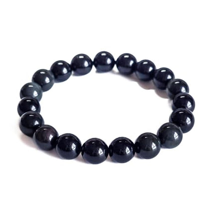 Silan's Natural Obsidian Bracelet with Lucky Card, Black Crystal Stretch Gift for Women, Elastic Adjustable Stone Jewelry - size: 10mm