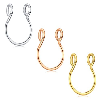 D.Bella Fake Septum Hoop 20G Faux Nose Piercing Hoop Clip on Nose Rings Non Piercing Fake Septum Lip Ear Ring Faux Body Piercing Jewelry for Women Men - color: Color B -color 2
