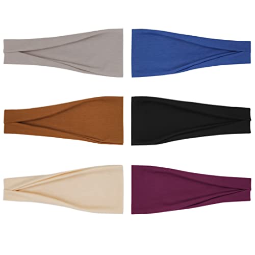 YONUF Fashion Headbands For Women Wide Headband Yoga Workout Head Bands Hair Accessories Band 6 Pack - color: Solid